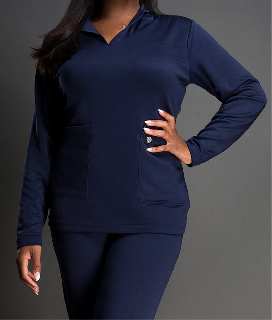 OZI Collared Scrub Top Ocean Blue